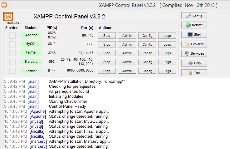 xampp control panel for windows 10